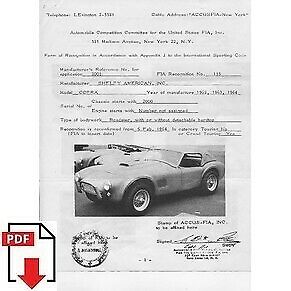 1963 Shelby Cobra 351ci FIA homologation form download